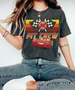 Disney Pixar Cars McQueen Pit Crew Red Distressed T-Shirt Disneyland Vacation Holiday Trip Unisex Adult T-shirt Kid Shirt Hoodie Sweatshirt