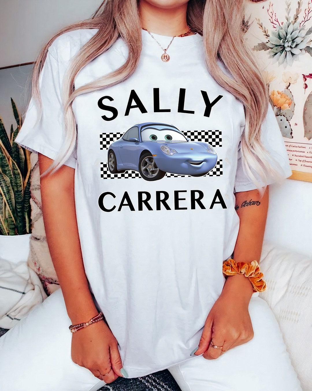 Disney Pixar Cars Sally Carrera Finish Graphic T-Shirt, Magic Kingdom, Disneyland Family Trip Vacation Gift Unisex Adult T-shirt Kid Shirt