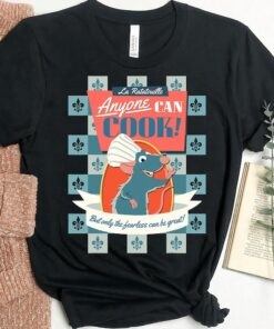 Disney Pixar Ratatouille Remy Anyone Can Cook Poster T-Shirt, Disneyland Holiday Vacation Gift Unisex Adult T-shirt Kid Shirt