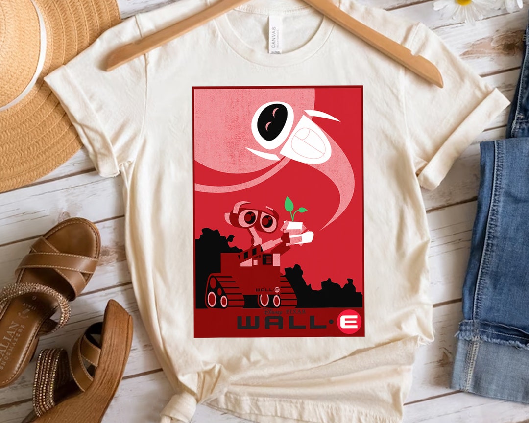 Disney Pixar Wall-E and EVE Find A Plant Red Hue Portrait Shirt, Magic Kingdom Unisex T-shirt Family Birthday Gift Adult Kid Toddler Tee