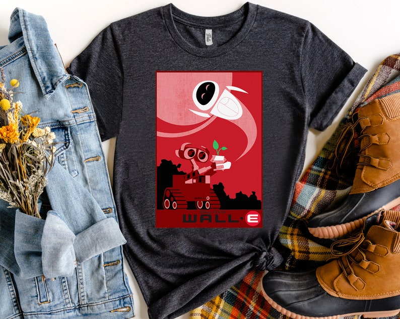 Disney Pixar Wall-E and EVE Find A Plant Red Hue Portrait Shirt, Magic Kingdom Unisex T-shirt Family Birthday Gift Adult Kid Toddler Tee