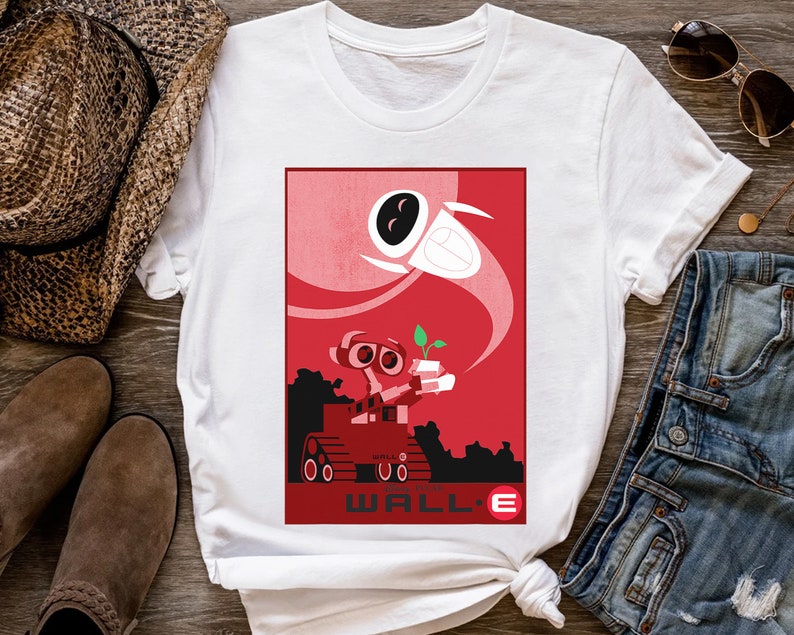 Disney Pixar Wall-E and EVE Find A Plant Red Hue Portrait Shirt, Magic Kingdom Unisex T-shirt Family Birthday Gift Adult Kid Toddler Tee