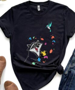Disney Pocahontas Meeko Flit Colorful Leafs Fall Shirt, Disneyland Vacation, Unisex T-shirt Family Birthday Gift Adult Kid Toddler Tee