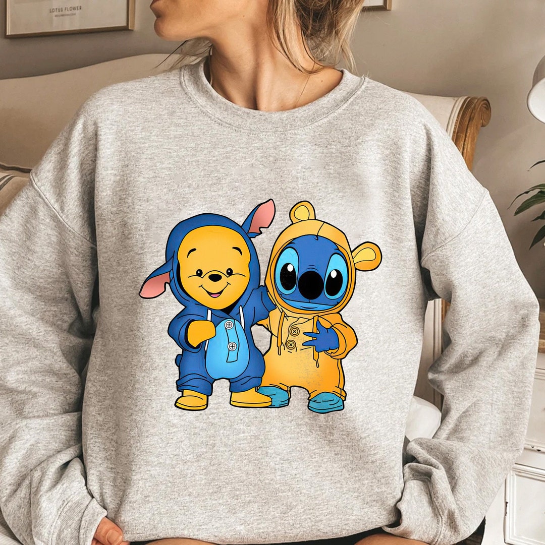 Disney Pooh And Stitch Cute Friends T-Shirt, Disney Friends Shirt, Disneyland Family Vacation, Winnie The Pooh Hoodie Sweatshirt Toddler