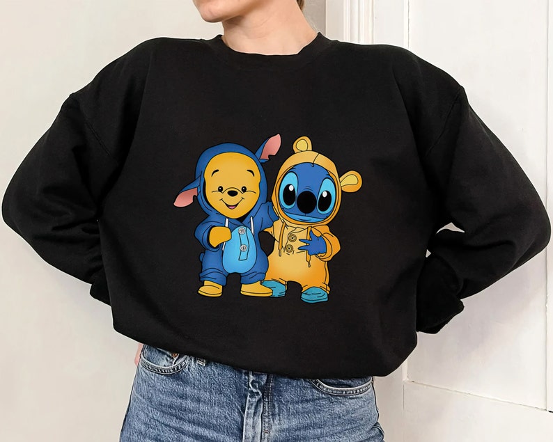Disney Pooh And Stitch Cute Friends T-Shirt, Disney Friends Shirt, Disneyland Family Vacation, Winnie The Pooh Hoodie Sweatshirt Toddler