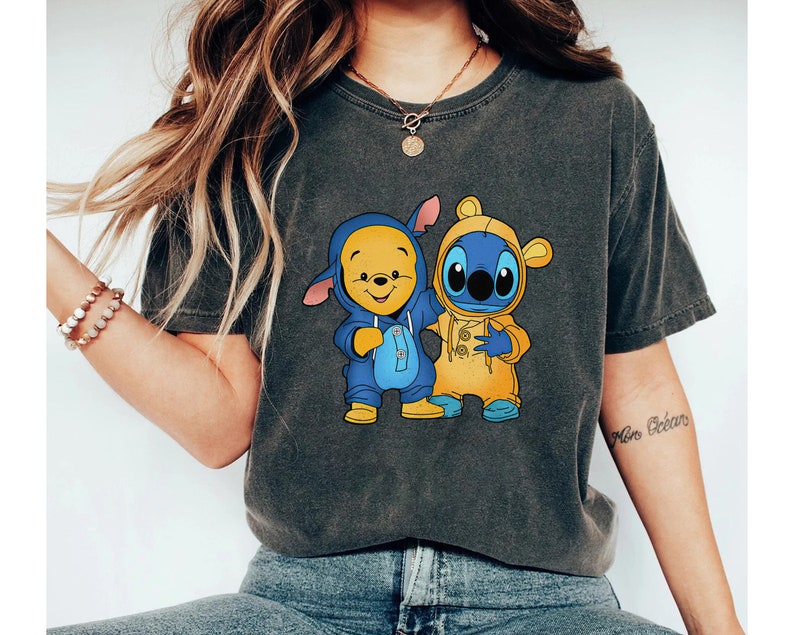 Disney Pooh And Stitch Cute Friends T-Shirt, Disney Friends Shirt, Disneyland Family Vacation, Winnie The Pooh Hoodie Sweatshirt Toddler