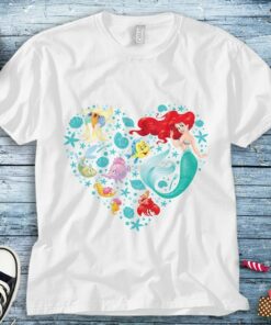 Disney Princess Ariel Flounder and Sebastian Collage Heart Unisex Tee Adult T-shirt Kid Shirt Long Sleeve Hoodie Sweatshirt Women's Tank