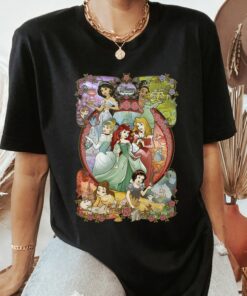 Disney Princess Classic Cartoon Group Collage T-Shirt, Matching Tee Disneyland Holiday Vacation Trip Gift Unisex Adult T-shirt Kid Shirt