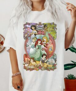 Disney Princess Classic Cartoon Group Collage T-Shirt, Matching Tee Disneyland Holiday Vacation Trip Gift Unisex Adult T-shirt Kid Shirt