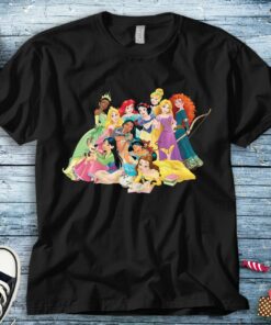 Disney Princess Group Snow White Cinderella Aurora Ariel Belle Jasmine Tiana Rapunzel Merida Moana Unisex Tee Adult T-shirt Kid Shirt
