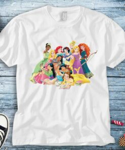 Disney Princess Group Snow White Cinderella Aurora Ariel Belle Jasmine Tiana Rapunzel Merida Moana Unisex Tee Adult T-shirt Kid Shirt
