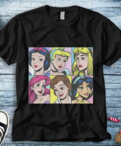 Disney Princess Pop Art Portraits Box Up Snow White Cinderella Aurora Ariel Belle Jasmine Unisex Tee Adult T-shirt Kid Shirt Long Sleeve
