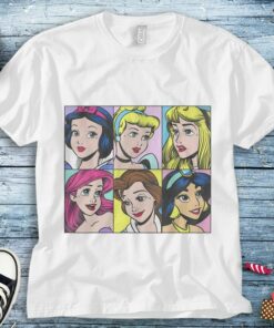 Disney Princess Pop Art Portraits Box Up Snow White Cinderella Aurora Ariel Belle Jasmine Unisex Tee Adult T-shirt Kid Shirt Long Sleeve
