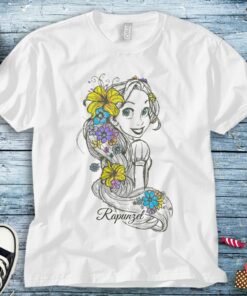 Disney Rapunzel Princess Tangled Rapunzel Floral Sketch Portrait Unisex Tee Adult T-shirt Kid Shirt Long Sleeve Sweatshirt Woman's Tank