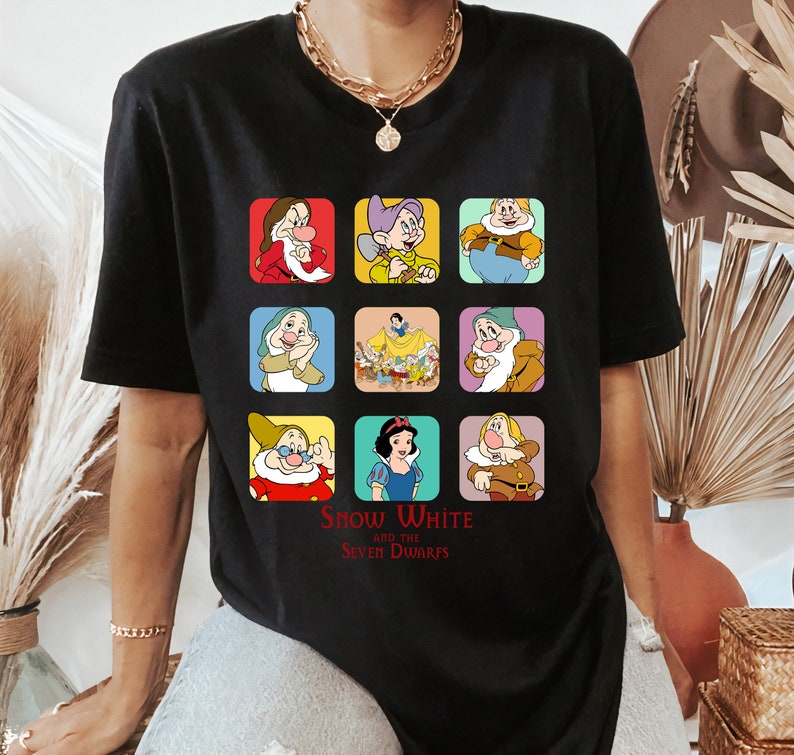 Disney Snow White and Seven Dwarfs Group Shot Shirt, Grumpy, Dopey, bashful, Disneyland Holiday Vacation Gift Unisex Adult T-shirt Kid Shirt