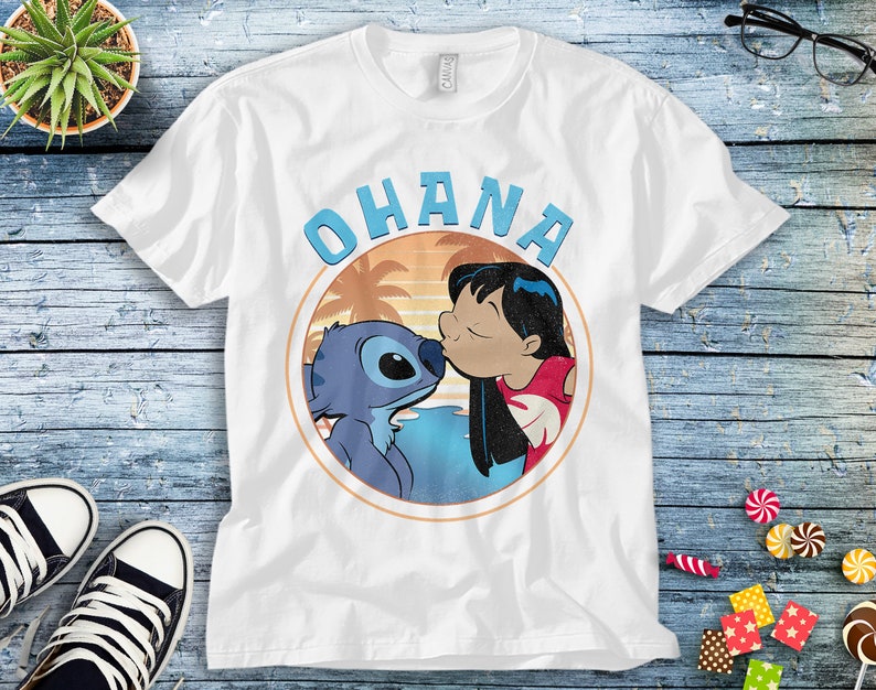 Disney Stitch Lilo & Stitch Ohana Portrait T-Shirt Unisex Tee Adult T-shirt Kid Shirt Long Sleeve Hoodie Sweatshirt Women's Tank