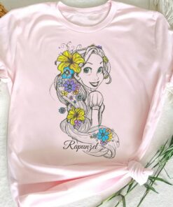 Disney Tangled Rapunzel Floral Sketch Portrait Shirt, Disneyland Vacation Holiday Unisex T-shirt Family Birthday Gift Adult Kid Toddler Tee