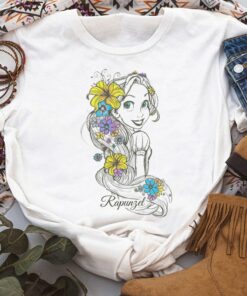 Disney Tangled Rapunzel Floral Sketch Portrait Shirt, Disneyland Vacation Holiday Unisex T-shirt Family Birthday Gift Adult Kid Toddler Tee