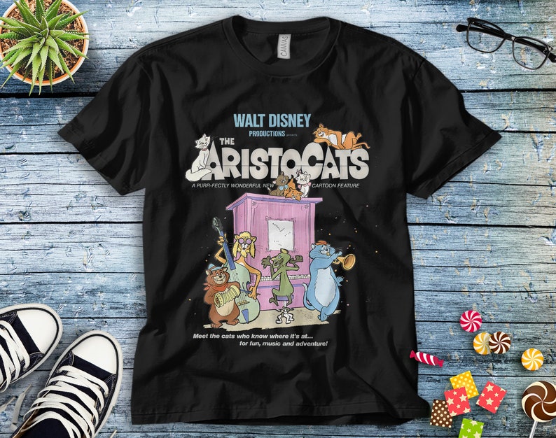 Disney The Aristocats Cats Playing Piano T-Shirt Unisex Tee Adult T-shirt Kid Shirt Long Sleeve Hoodie Sweatshirt Women's Tank
