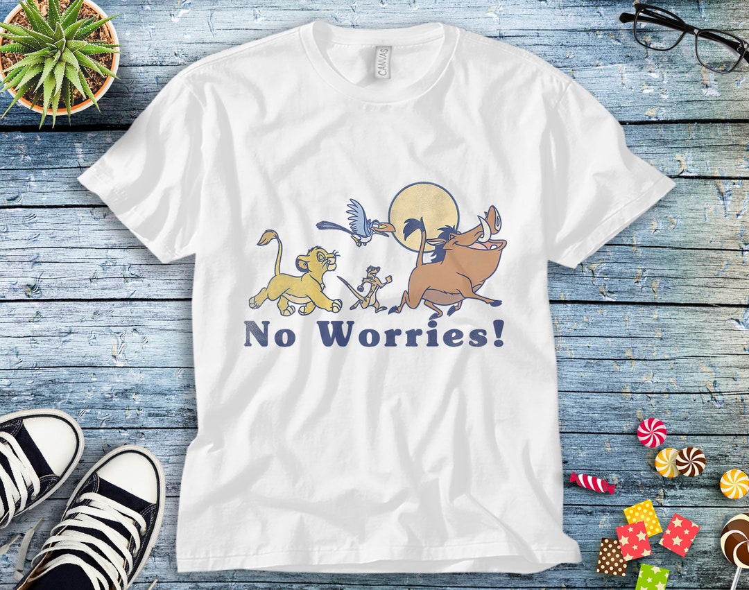Disney The Lion King Simba Pumbaa No Worries Moon Night Unisex Adult T-shirt Kid Shirt Long Sleeve Hoodie Sweatshirt Women's Tank
