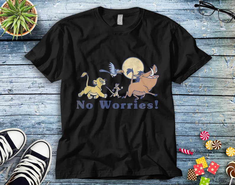 Disney The Lion King Simba Pumbaa No Worries Moon Night Unisex Adult T-shirt Kid Shirt Long Sleeve Hoodie Sweatshirt Women's Tank