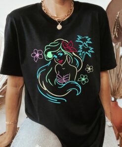 Disney The Little Mermaid Ariel Neon Lights Graphic T-shirt, Disneyland Holiday Vacation Trip Gift Unisex Adult T-shirt Kid Shirt