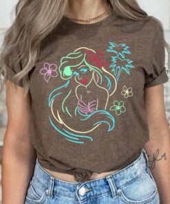 Disney The Little Mermaid Ariel Neon Lights Graphic T-shirt, Disneyland Holiday Vacation Trip Gift Unisex Adult T-shirt Kid Shirt