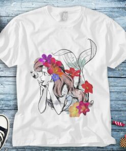 Disney The Little Mermaid Floral Watercolor Outline Unisex Tee Adult T-shirt Kid Shirt Long Sleeve Hoodie Sweatshirt Woman's Tank