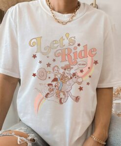 Disney Toy Story Jessie and Woody Let's Ride Gradient T-Shirt Disneyland Vacation Holiday Trip Unisex T-shirt Hoodie Sweatshirt