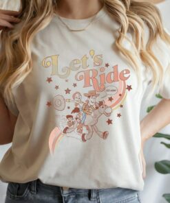 Disney Toy Story Jessie and Woody Let's Ride Gradient T-Shirt Disneyland Vacation Holiday Trip Unisex T-shirt Hoodie Sweatshirt