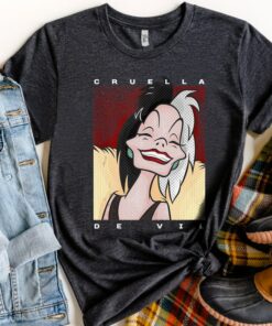 Disney Villains 101 Dalmatians Cruella De Vil Comic Poster Shirt, Unisex T-shirt Family Birthday Gift Adult Kid Toddler Comfort Colors Tee