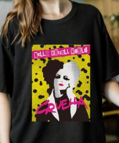 Disney Villains Cruella Hello Cruell World Ransom Stencil Art T-shirt, Disneyland Family Trip Vacation Gift Unisex Adult T-shirt Kid Shirt