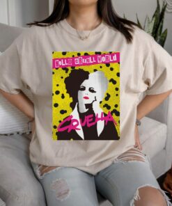 Disney Villains Cruella Hello Cruell World Ransom Stencil Art T-shirt, Disneyland Family Trip Vacation Gift Unisex Adult T-shirt Kid Shirt