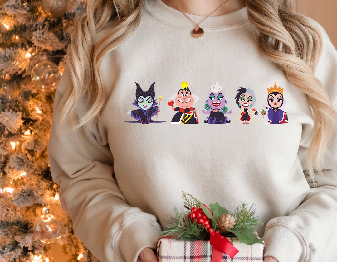 Disney Villains Kawaii Chibi Evil Queens Ursula Cruella T-Shirt Unisex Tee Adult T-shirt Kid Shirt Long Sleeve Hoodie Sweatshirt Tank Top