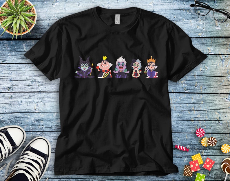 Disney Villains Kawaii Chibi Evil Queens Ursula Cruella T-Shirt Unisex Tee Adult T-shirt Kid Shirt Long Sleeve Hoodie Sweatshirt Tank Top