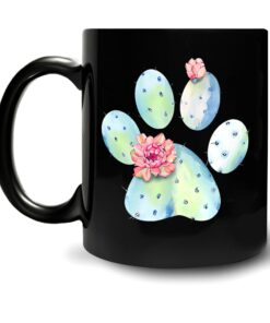 Dog Paw Cactus 11Oz Black Ceramic Coffee Tea Mug, Gifts For Men, Women, Dog Lovers, Gardening Lovers, On Birthday, Holiday