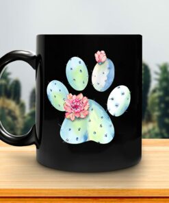 Dog Paw Cactus 11Oz Black Ceramic Coffee Tea Mug, Gifts For Men, Women, Dog Lovers, Gardening Lovers, On Birthday, Holiday