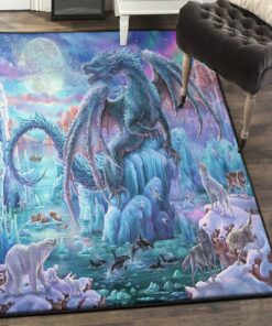 Dragon Area Rugs, The Ice Powerful Dragon Rug, Dragon Area Rug, Dragon Themed Rugs, Gift For Dragon Lovers, Personalized Rug, Carpet For Living Room, Bedding Room Home Decor DG55