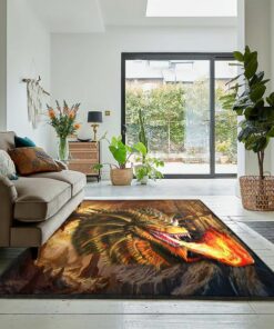 Dragon Carpets For Living Room, Golden Dragon Spouting Fire Rug, Dragon Area Rug, Dragon Themed Rugs, Gift For Dragon Lovers, Personalized Rug, Carpet For Living Room, Bedding Room Home Decor DG78