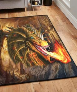 Dragon Carpets For Living Room, Golden Dragon Spouting Fire Rug, Dragon Area Rug, Dragon Themed Rugs, Gift For Dragon Lovers, Personalized Rug, Carpet For Living Room, Bedding Room Home Decor DG84