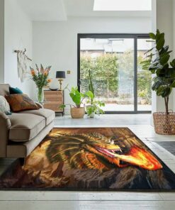 Dragon Carpets For Living Room, Golden Dragon Spouting Fire Rug, Dragon Area Rug, Dragon Themed Rugs, Gift For Dragon Lovers, Personalized Rug, Carpet For Living Room, Bedding Room Home Decor DG84