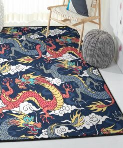 Dragon Dining Room Rug, Blue Red Dragon Cloud Rug, Dragon Area Rug, Dragon Themed Rugs, Gift For Dragon Lovers, Personalized Rug, Carpet For Living Room, Bedding Room Home Decor DG59