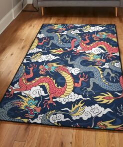 Dragon Dining Room Rug, Blue Red Dragon Cloud Rug, Dragon Area Rug, Dragon Themed Rugs, Gift For Dragon Lovers, Personalized Rug, Carpet For Living Room, Bedding Room Home Decor DG59