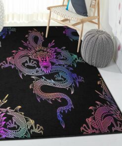 Dragon Washable Area Rugs, Rainbow Chinese Dragon Rug, Dragon Area Rug, Dragon Themed Rugs, Gift For Dragon Lovers, Personalized Rug, Carpet For Living Room, Bedding Room Home Decor DG85