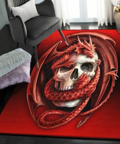 Dragon Washable Area Rugs, Red Skull And Dragon Rug, Dragon Area Rug, Dragon Themed Rugs, Gift For Dragon Lovers, Personalized Rug, Carpet For Living Room, Bedding Room Home Decor DG35