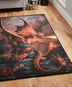 Dragon Washable Rugs, Fire Red Dragon Rug, Dragon Area Rug, Dragon Themed Rugs, Gift For Dragon Lovers, Personalized Rug, Carpet For Living Room, Bedding Room Home Decor DG36