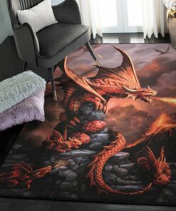 Dragon Washable Rugs, Fire Red Dragon Rug, Dragon Area Rug, Dragon Themed Rugs, Gift For Dragon Lovers, Personalized Rug, Carpet For Living Room, Bedding Room Home Decor DG36
