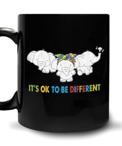 Elephants It's Ok To Be Different 11Oz Black Ceramic Coffee Tea Mug, Gifts For Autistics On Birthday, Anniversary, Holiday