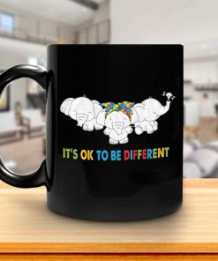 Elephants It's Ok To Be Different 11Oz Black Ceramic Coffee Tea Mug, Gifts For Autistics On Birthday, Anniversary, Holiday