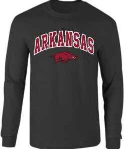 Elite Fan Shop Fan Favorite Dark Heather Long Sleeve Arch Tee Shirt, Hogs Shirt Gifts For Razorbacks Fans, Arkansas Razorbacks Hoodie